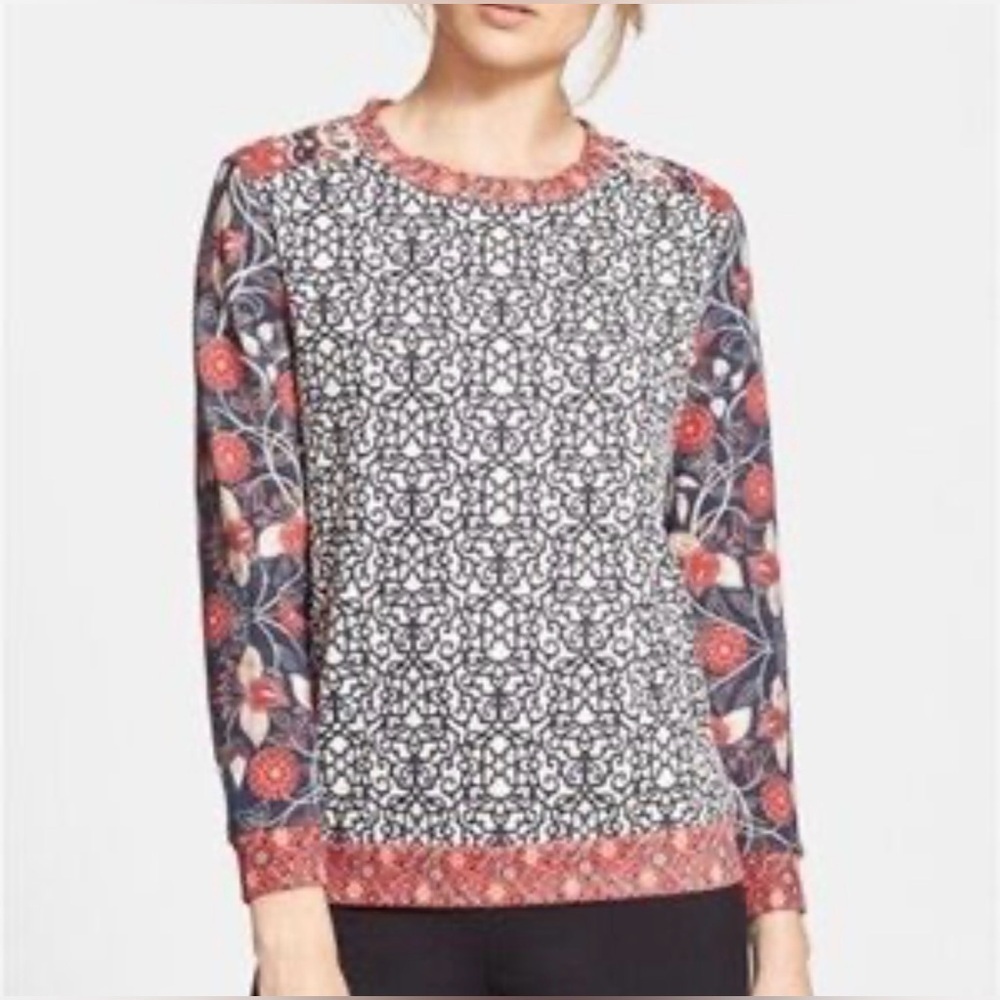 Tory Burch Sweatshirt Top XS Ronnie French Terry Floral Colorblock Pima Cotton - Picture 5 of 10